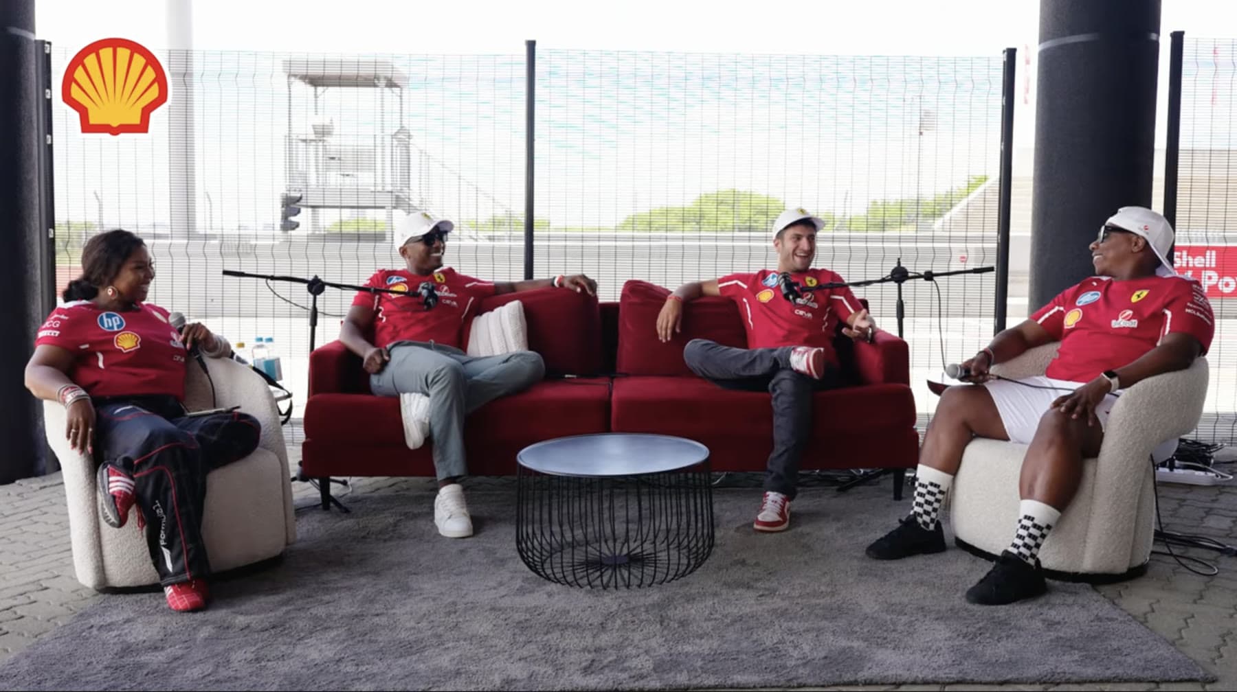 The #YellowCouch podcast panel recording live at the F1 Match Party